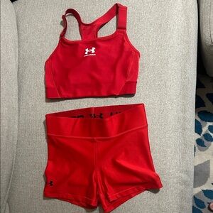 Under Armour Red Sports Bra and Shorts Set